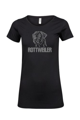 Naisten extrapitkä stretch T-paita "Bling Bling" Rottweiler pää-ER